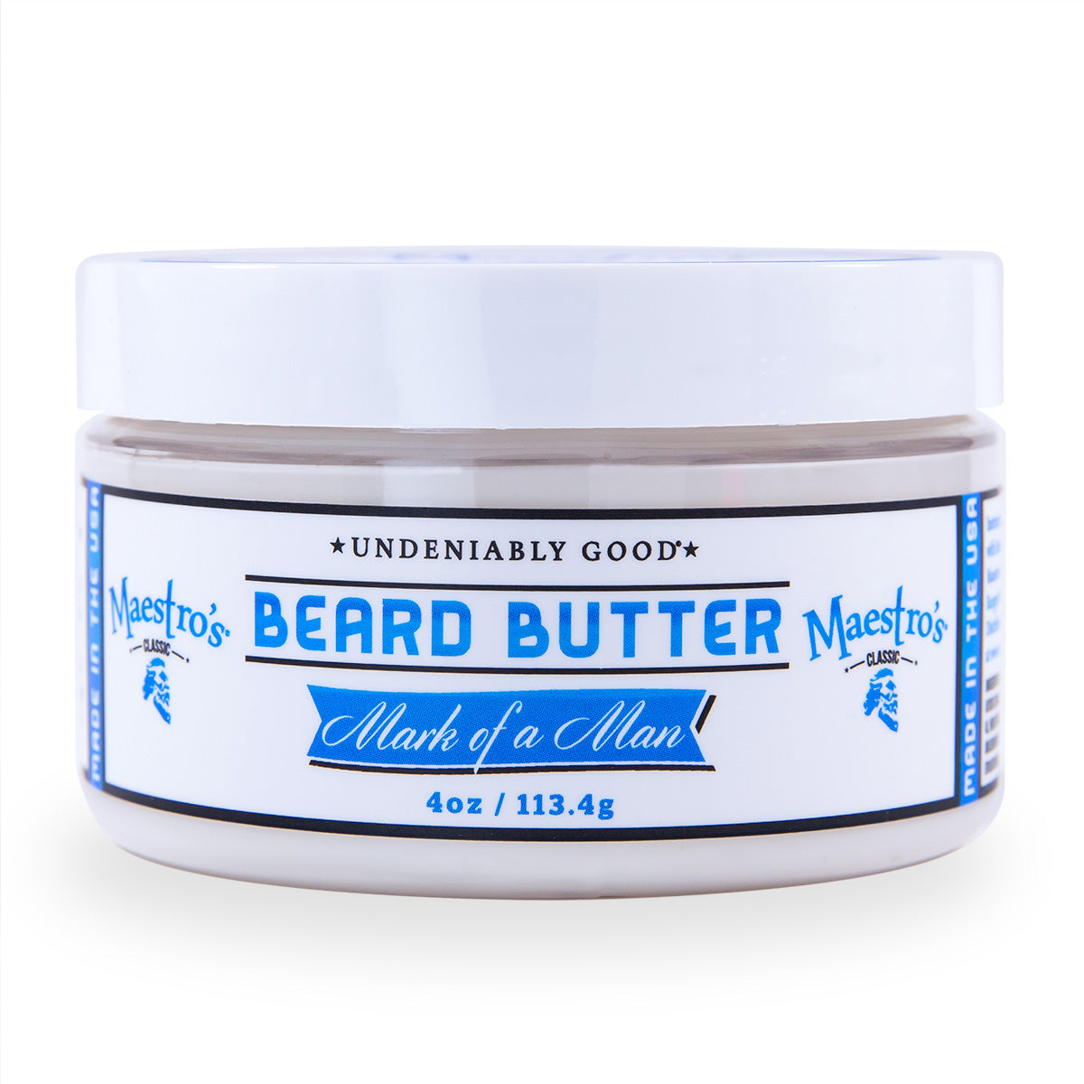 Jar of Maestro's Beard Butter on a white background