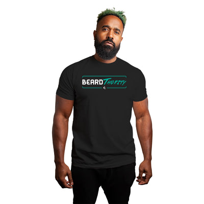 Maestro's Classic BeardThority Black Tee - White & Teal Logo